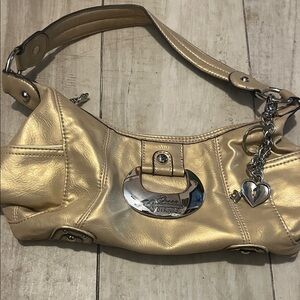 Genna De Rossi Metallic Gold Shoulder Bag with Heart Charm